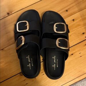 Mila Paoli Black Sandals with Gold Buckles